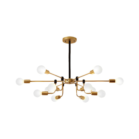 Contemporary Starburst Chandelier: Metal Ceiling Light For Bedroom With Gold Arm - 6/12/16 Lights