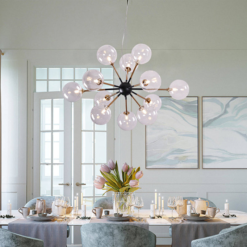 Modern 12-Light Clear Glass Sputnik Chandelier For Living Room - Simple Style