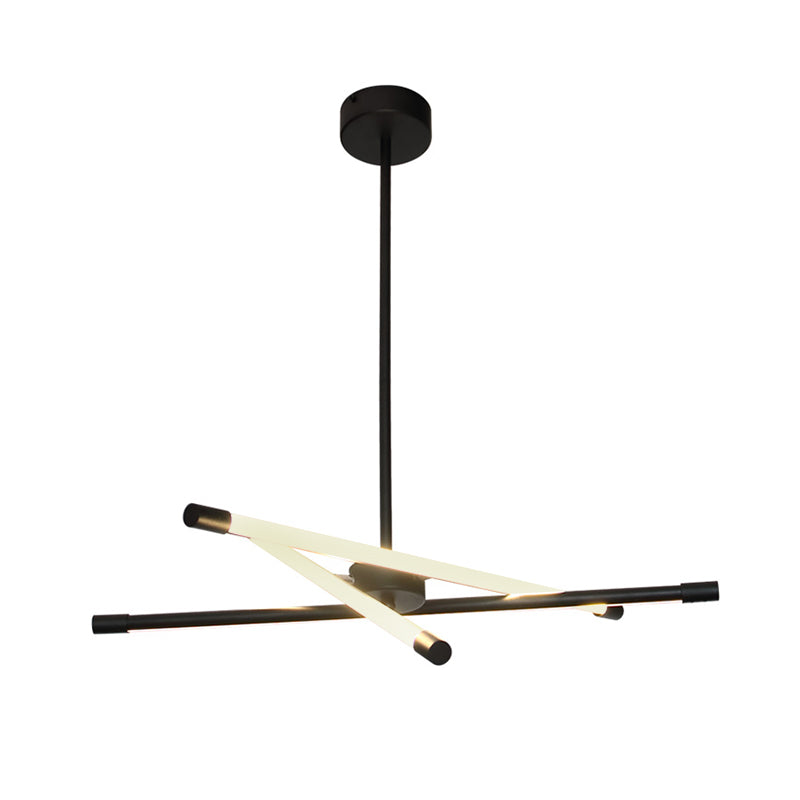 Sleek Linear Tube Metal Chandelier - Black Led Hanging Lamp For Living Room