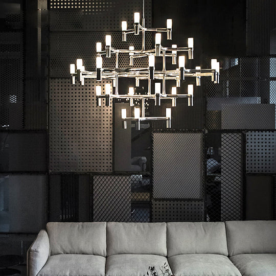 Modern Nordic Led Chandelier Lamp - Multi Layered Black/Silver/White Living Room Hanging Light White