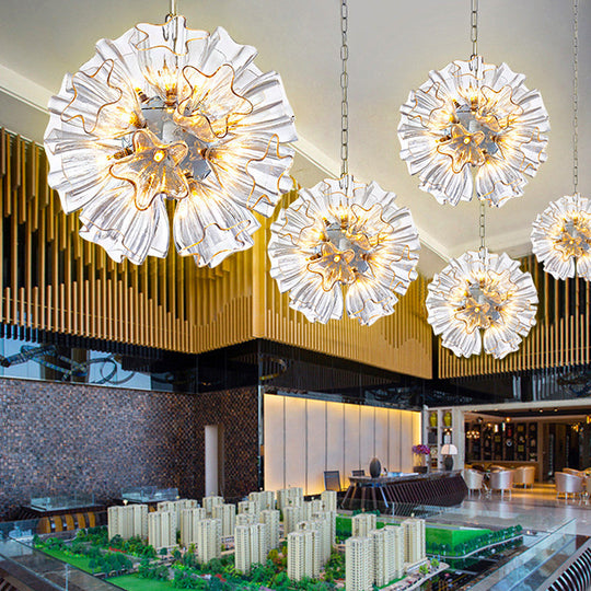 Modern Silver Glass Led Sputnik Chandelier Lamp - 16/23.5 Wide For Living Room Ceiling