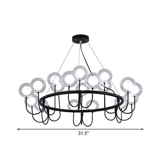 Modern Black Glass Globe Led Chandelier: Stylish Ceiling Hanging Lamp For Living Room