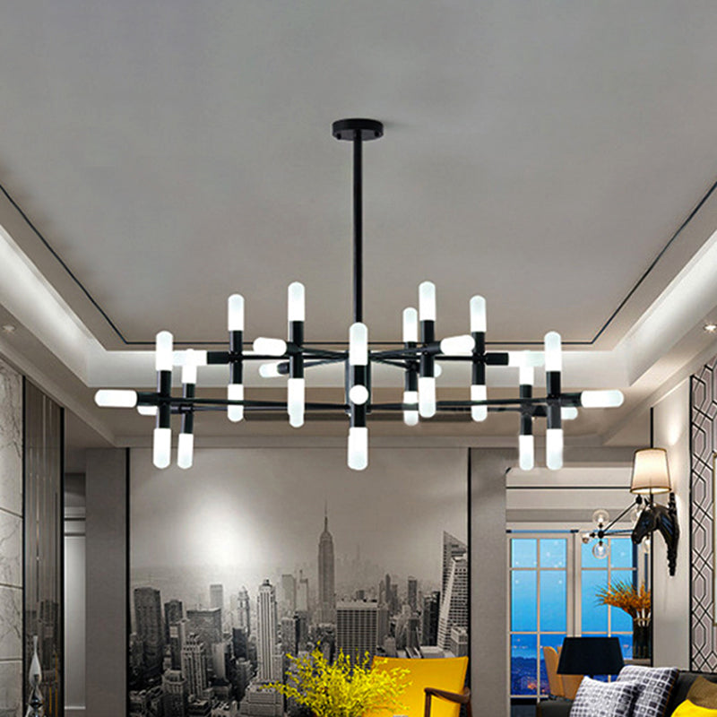Contemporary Metal Chandelier - 18/36 Light Tubular Hanging Lamp Kit In Black/Gold With Starburst