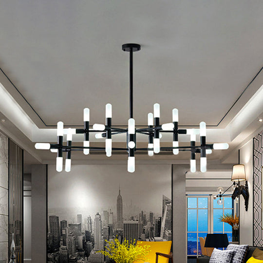 Contemporary Metal Chandelier - 18/36 Light Tubular Hanging Lamp Kit In Black/Gold With Starburst