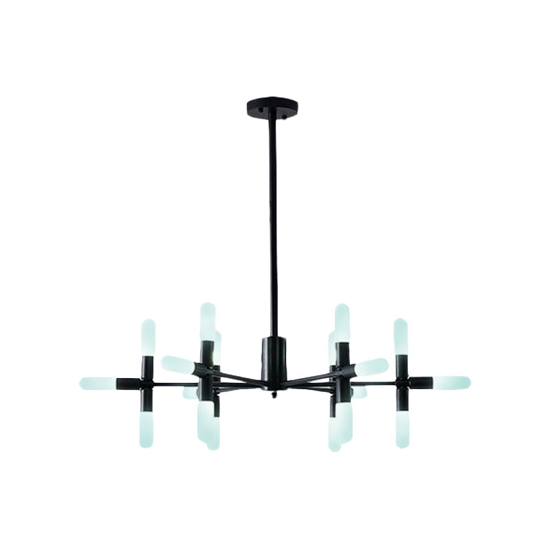 Contemporary Metal Chandelier - 18/36 Light Tubular Hanging Lamp Kit In Black/Gold With Starburst