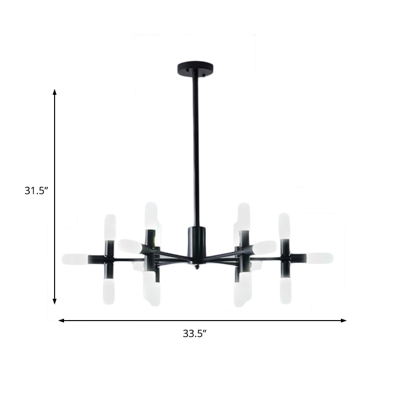 Contemporary Tubular Chandelier: 18/36-Light Black/Gold Metal Hanging Lamp With Starburst Design