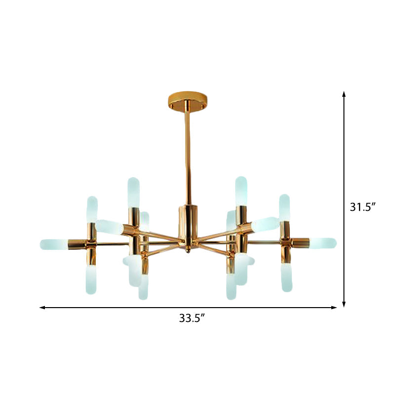Contemporary Metal Chandelier - 18/36 Light Tubular Hanging Lamp Kit In Black/Gold With Starburst