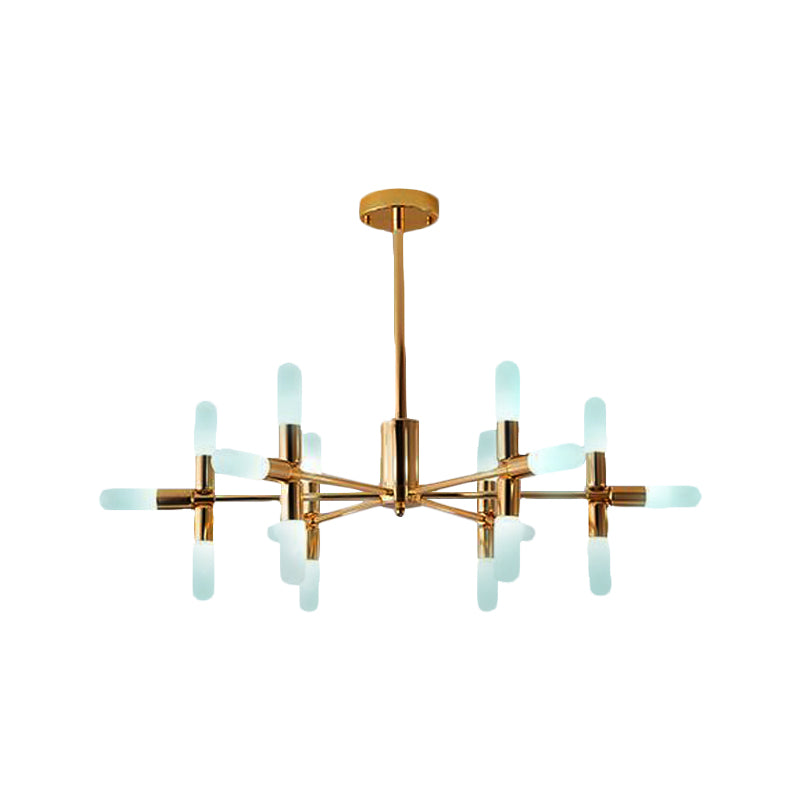 Contemporary Tubular Chandelier: 18/36-Light Black/Gold Metal Hanging Lamp With Starburst Design