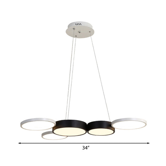Modern Round Hanging Chandelier - Acrylic Black And White Led Suspension Light For Dining Room In