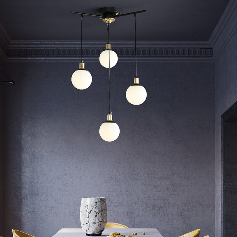 Contemporary Black Starburst Chandelier - Opal Glass Hanging Lamp For Bedroom (4/7/9 Light Options)