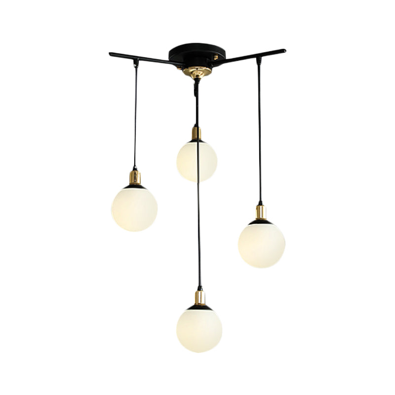 Contemporary Black Starburst Chandelier - Opal Glass Hanging Lamp For Bedroom (4/7/9 Light Options)