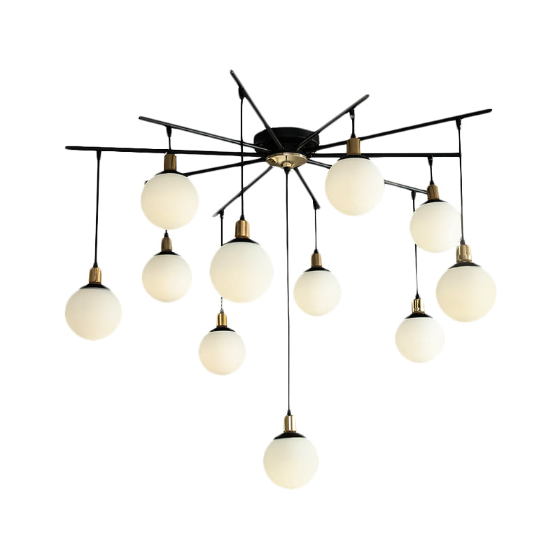 Modern Black Starburst Chandelier With Opal Glass - Elegant Hanging Lamp For Bedroom 4/7/9 Lights