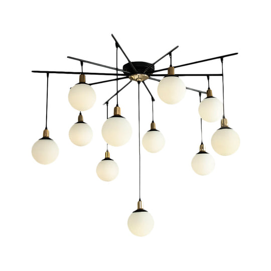 Modern Black Starburst Chandelier With Opal Glass - Elegant Hanging Lamp For Bedroom 4/7/9 Lights
