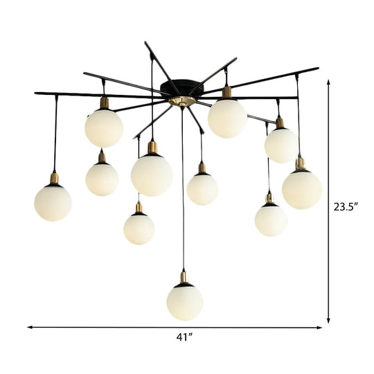 Contemporary Black Starburst Chandelier - Opal Glass Hanging Lamp For Bedroom (4/7/9 Light Options)