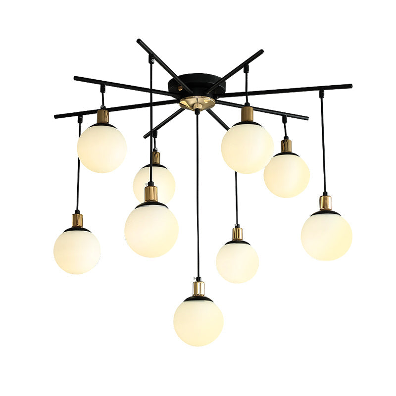 Modern Black Starburst Chandelier With Opal Glass - Elegant Hanging Lamp For Bedroom 4/7/9 Lights