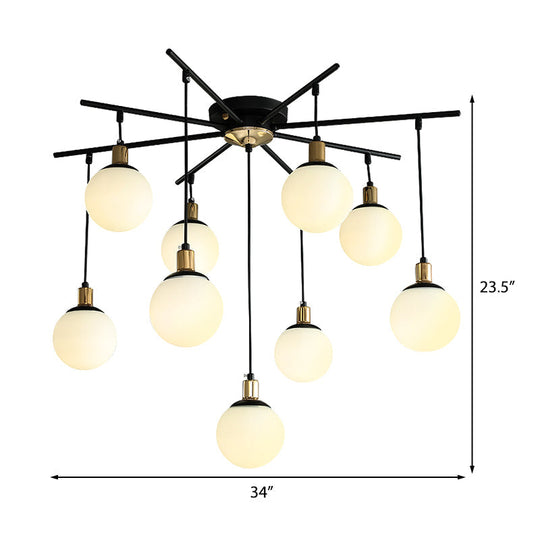 Contemporary Black Starburst Chandelier - Opal Glass Hanging Lamp For Bedroom (4/7/9 Light Options)