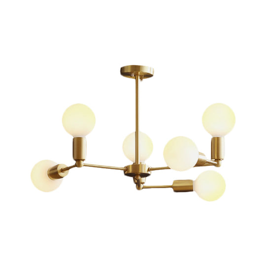 Modern Opal Glass Branch Chandelier With Brass Arm - 6/9/12 Lights Bedroom Hanging Light
