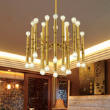 Modern Metal Flute Chandelier - 30 Lights Black/Silver/Gold Living Room Suspension Light