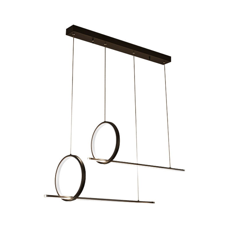 Simple Acrylic Linear And Ring Ceiling Chandelier - Black Hanging Light With Warm/White Glow