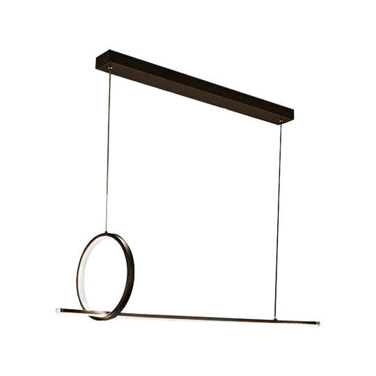 Simple Acrylic Linear And Ring Ceiling Chandelier - Black Hanging Light With Warm/White Glow