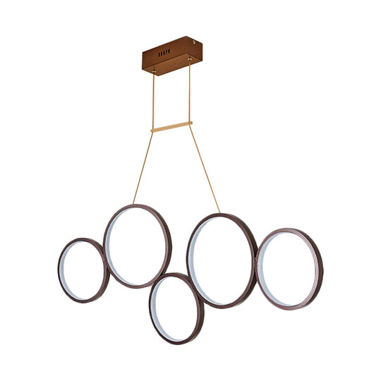 Simple Style Acrylic Multi-Ring Chandelier Lamp With 3/5 Lights - White/Coffee Hanging Light