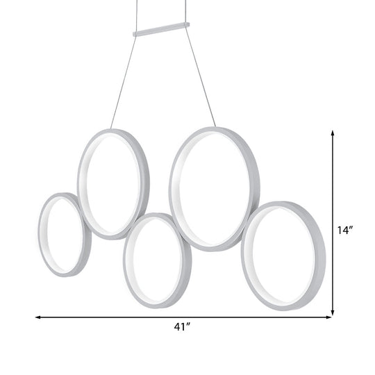 Simple Style Acrylic Multi-Ring Chandelier Lamp With 3/5 Lights - White/Coffee Hanging Light