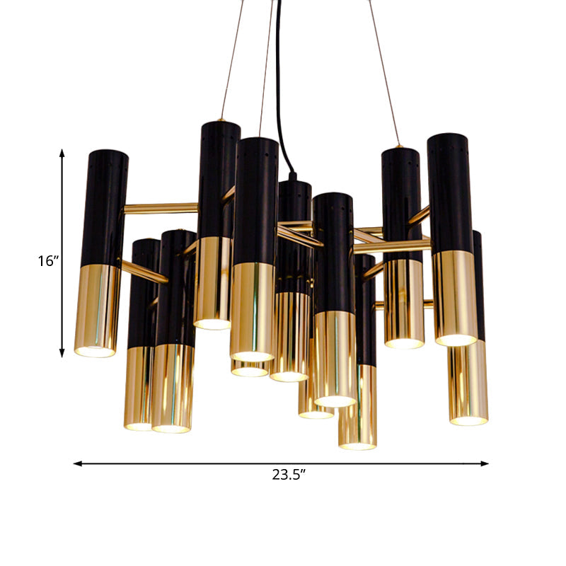 Modern Tube Chandelier Light - Gold Metal 7/13/19 Lights Warm Lighting For Living Room
