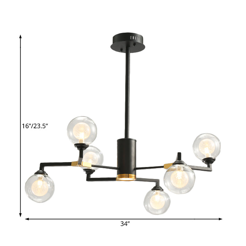 Contemporary Black Glass Sphere Chandelier With Radial Design - Led Hanging Light Kit (6/8/10