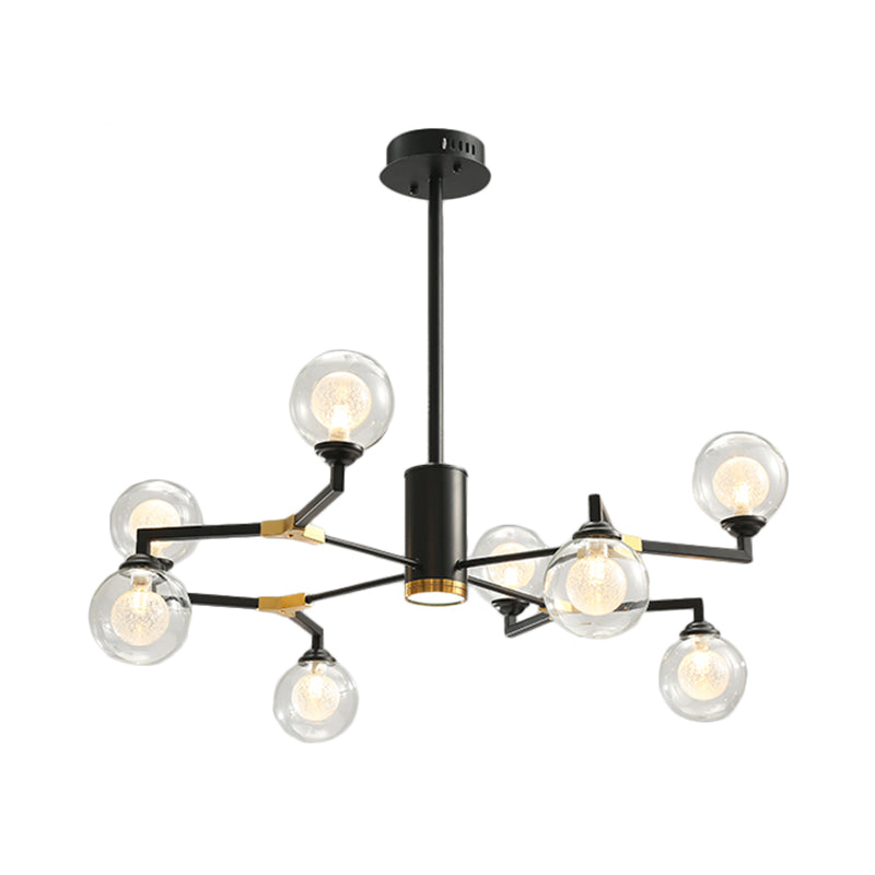 Contemporary Black Glass Sphere Chandelier With Radial Design - Led Hanging Light Kit (6/8/10