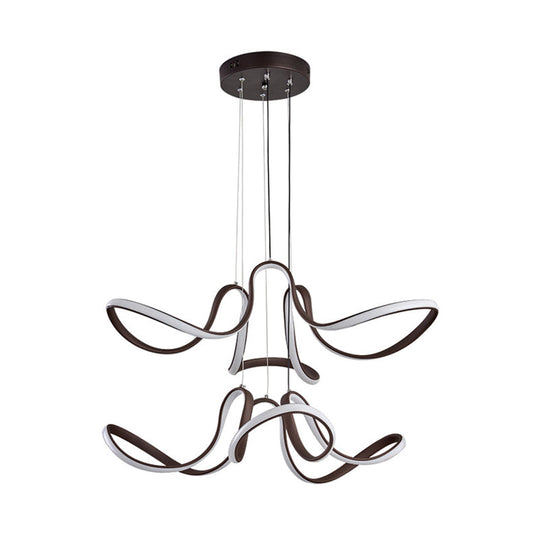 Modern Acrylic Coffee Led Chandelier: 2-Tier Curve Design For Dining Room