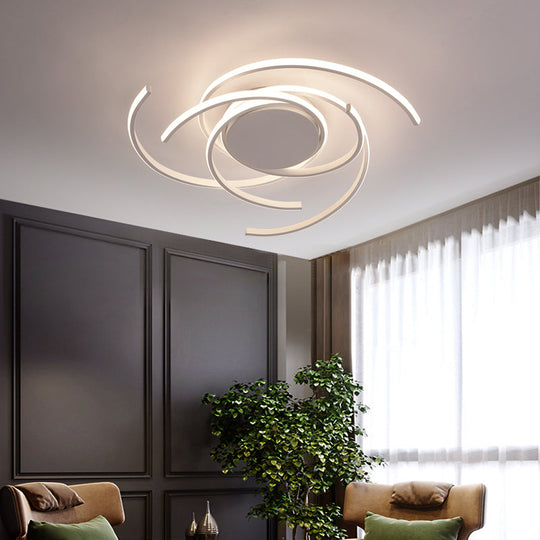 Contemporary 22/29.5 Wide Twisted Flush Mount Light - Led Acrylic Ceiling Lamp White/Black White /