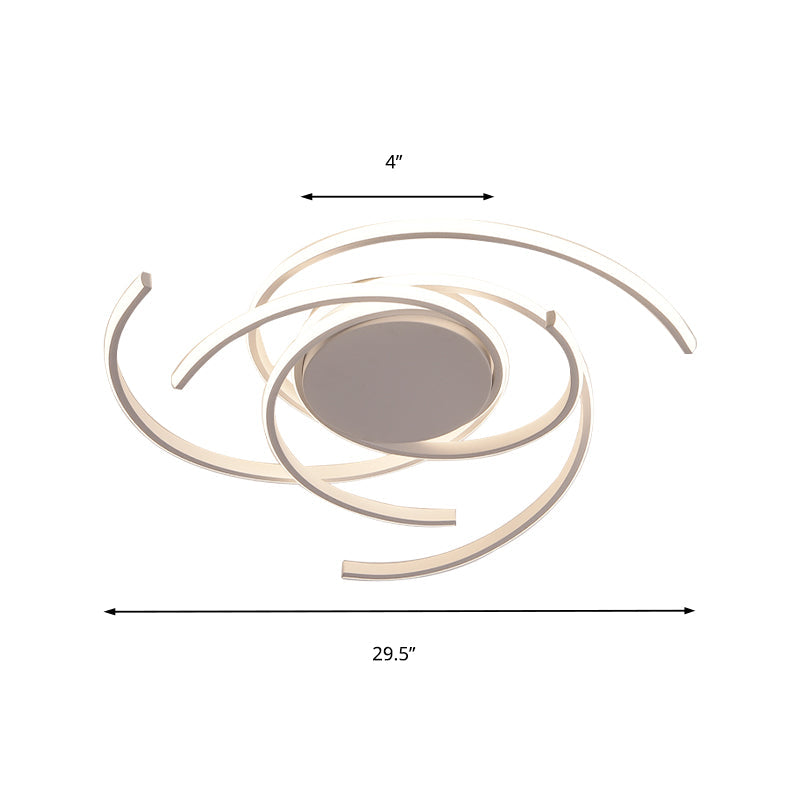 Contemporary 22/29.5 Wide Twisted Flush Mount Light - Led Acrylic Ceiling Lamp White/Black