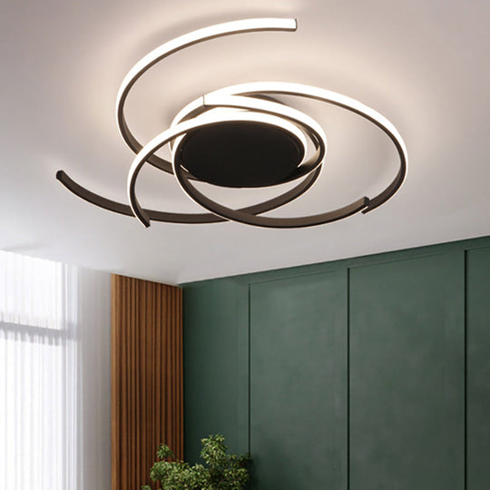 Contemporary 22/29.5 Wide Twisted Flush Mount Light - Led Acrylic Ceiling Lamp White/Black Black /