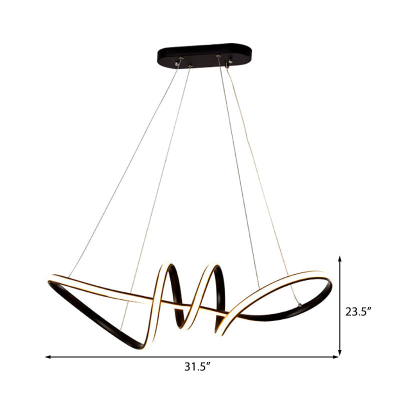 Minimalist Led Spiral Chandelier Light - Black Acrylic Hanging Kit For Dining Room