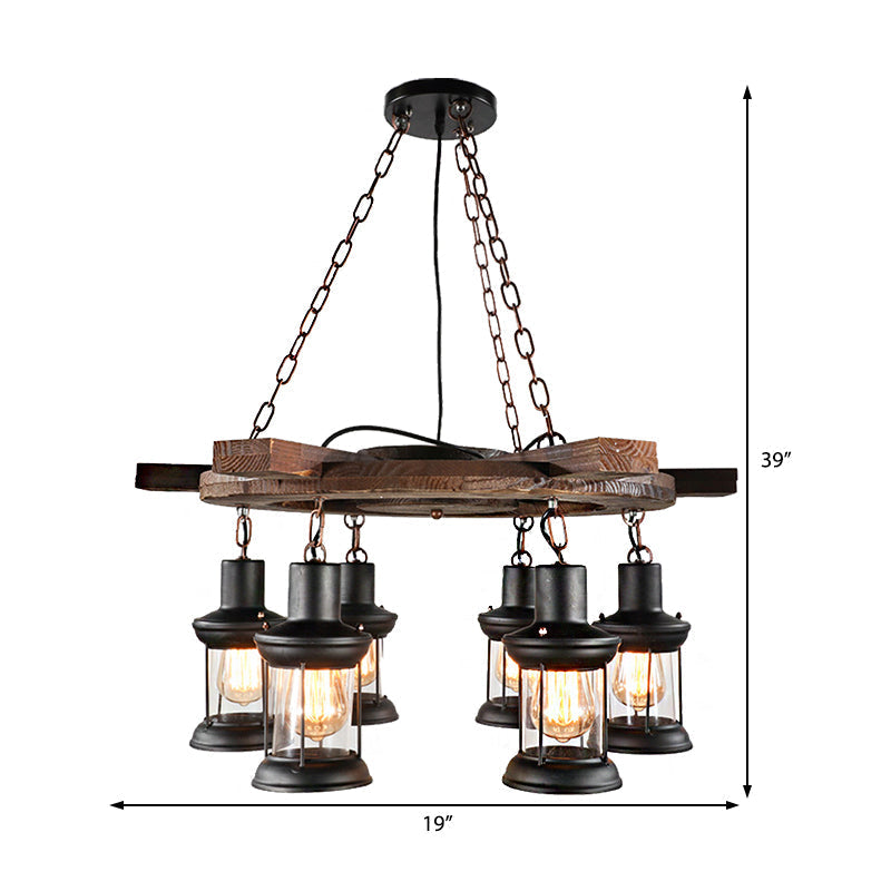 Industrial Clear Glass Lantern Shade Chandelier Pendant Light With 3/6 Bulbs For Dining Room