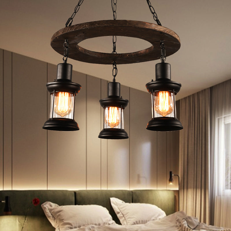 Industrial Clear Glass Lantern Shade Chandelier Pendant Light With 3/6 Bulbs For Dining Room
