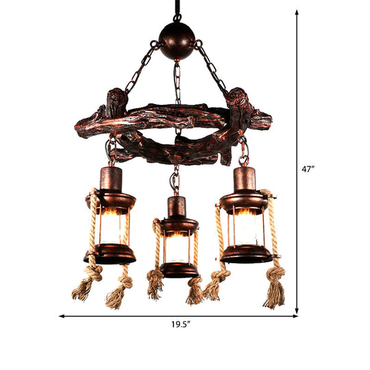 Bronze Vintage Style Clear Glass Kerosene Chandelier With 3/7-Light Pendant For Dining Room Lighting
