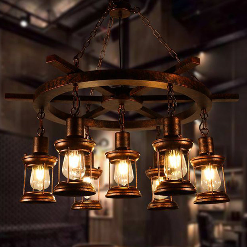 Clear Glass Vintage Style Kerosene Chandelier - 3/7-Light Bronze Pendant For Dining Room Lighting 7