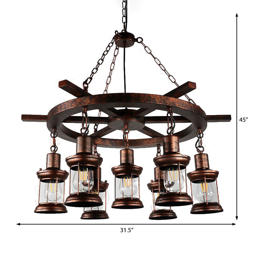 Clear Glass Vintage Style Kerosene Chandelier - 3/7-Light Bronze Pendant For Dining Room Lighting