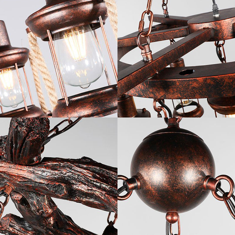 Clear Glass Vintage Style Kerosene Chandelier - 3/7-Light Bronze Pendant For Dining Room Lighting