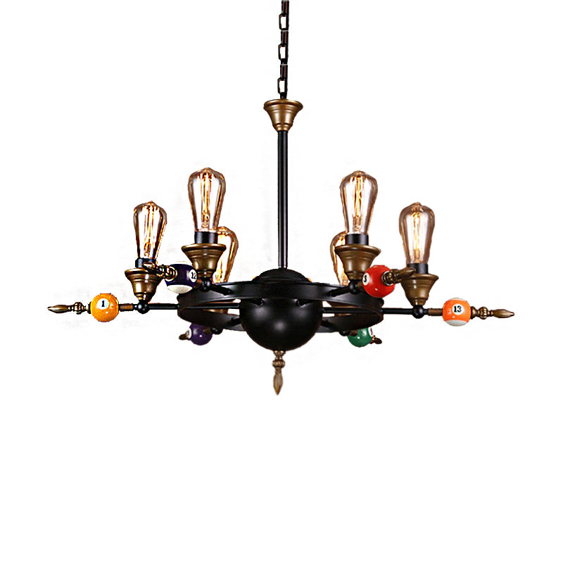 Industrial Metal Chandelier With Exposed Bulb - 4/6 Light Pendant Lighting For Dining Room In Black