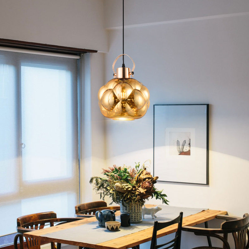 Hand Blown Glass Pendant Light - Modern Global Design 1 Chrome/Gold/Rose Gold Ideal For Dining Room