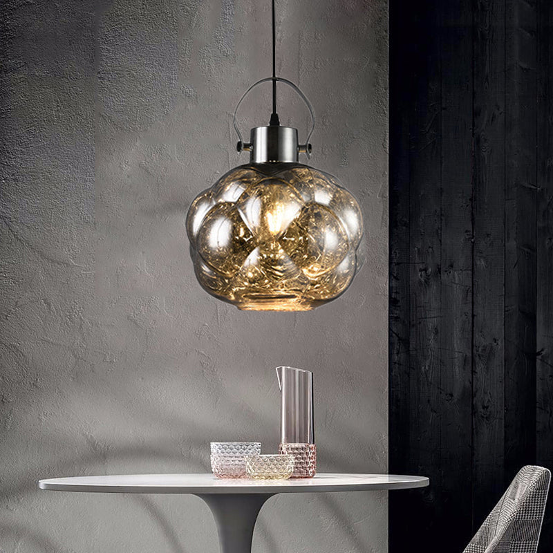 Modern Hand Blown Glass Pendant Light - Global 1-Light Ceiling Lamp For Dining Room Chrome/Gold/Rose