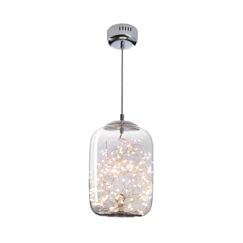Contemporary Led Pendant Light With Amber/Smoke Grey Glass Globe/Cylinder/Oval - Ideal For Living