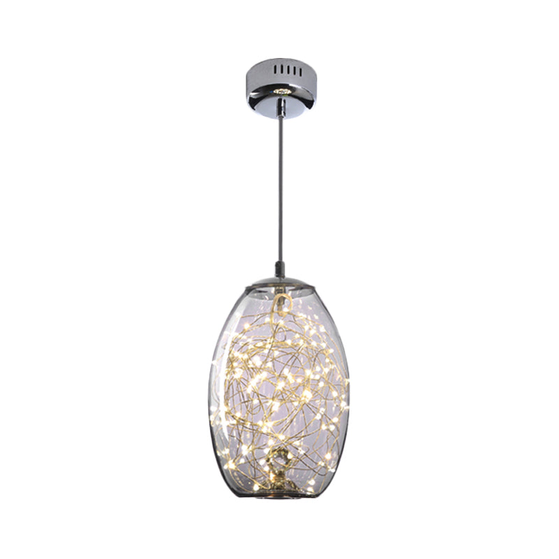 Contemporary Led Pendant Light With Amber/Smoke Grey Glass Globe/Cylinder/Oval - Ideal For Living