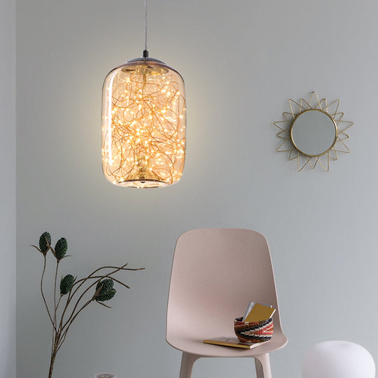 Contemporary Led Pendant Light With Amber/Smoke Grey Glass Globe/Cylinder/Oval - Ideal For Living