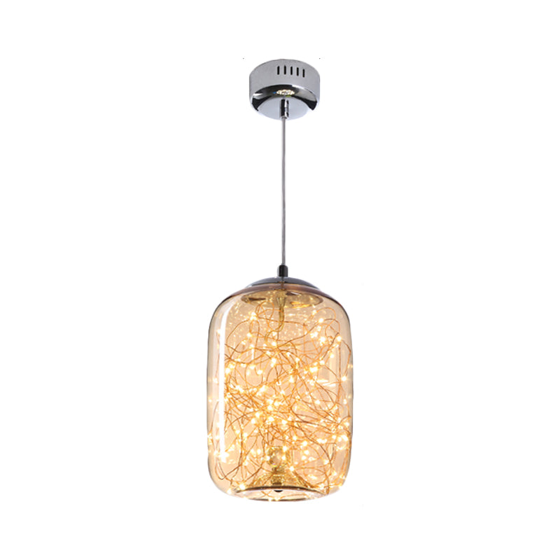 Contemporary Led Pendant Light With Amber/Smoke Grey Glass Globe/Cylinder/Oval - Ideal For Living