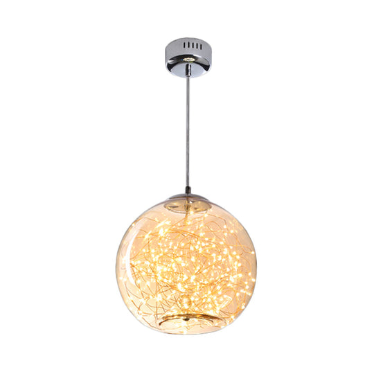Contemporary Led Pendant Light With Amber/Smoke Grey Glass Globe/Cylinder/Oval - Ideal For Living