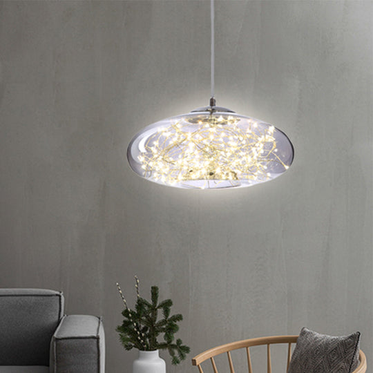 Contemporary Led Pendant Light With Elegant Amber/Smoke Grey Glass Globe/Cylinder/Oval Design For