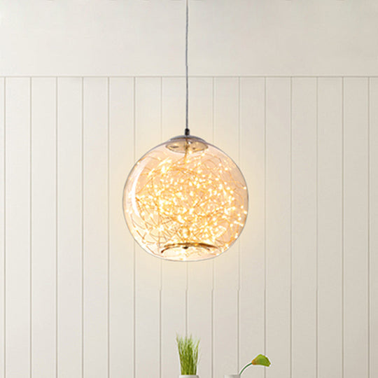 Contemporary Led Pendant Light With Amber/Smoke Grey Glass Globe/Cylinder/Oval - Ideal For Living